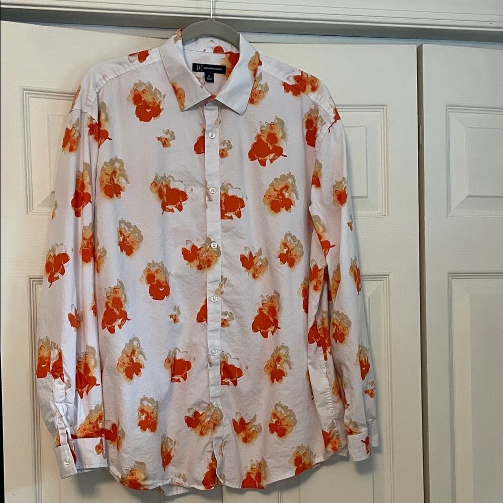 INC International Concepts Men's Floral Shirt - White and Orange